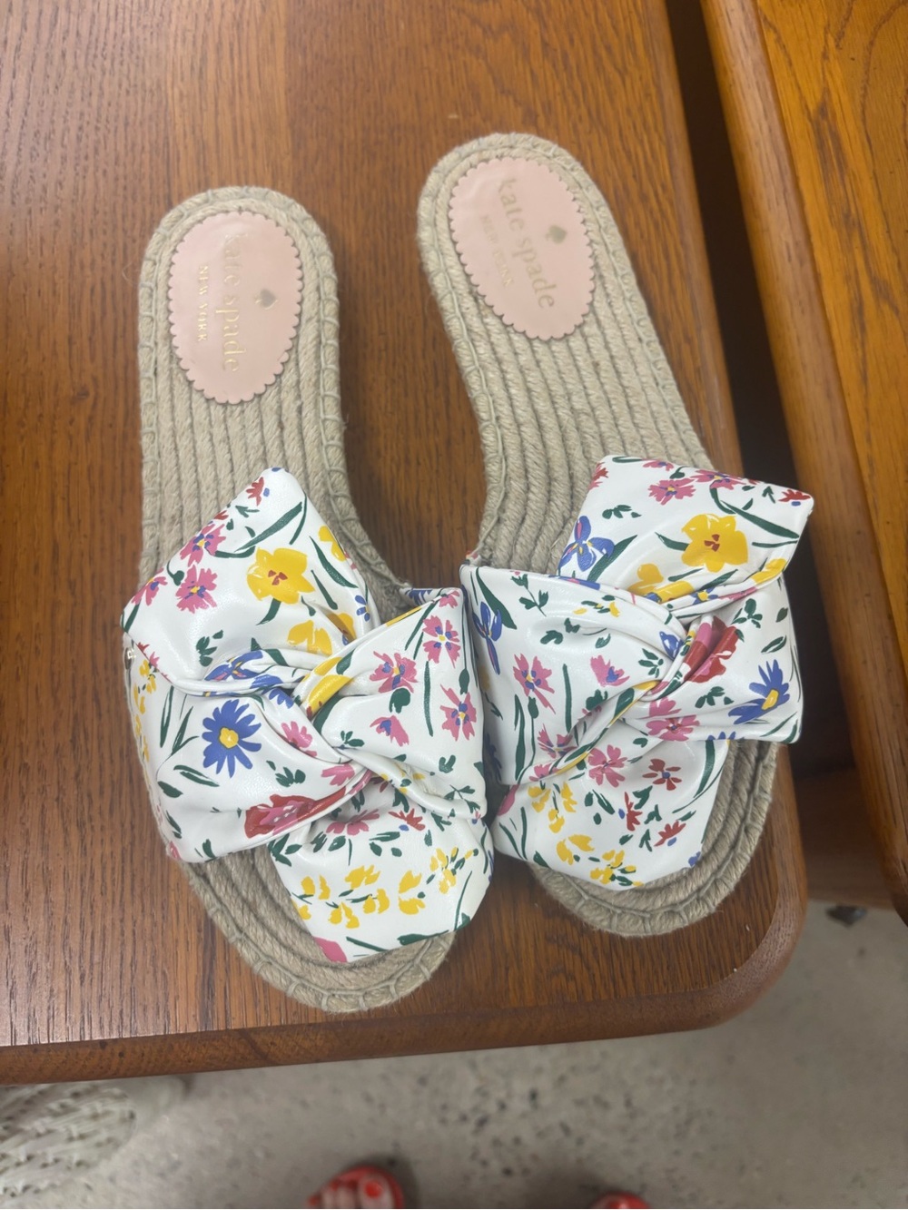kate spade White Floral Bow Espadrille Slides with Multicolor Print